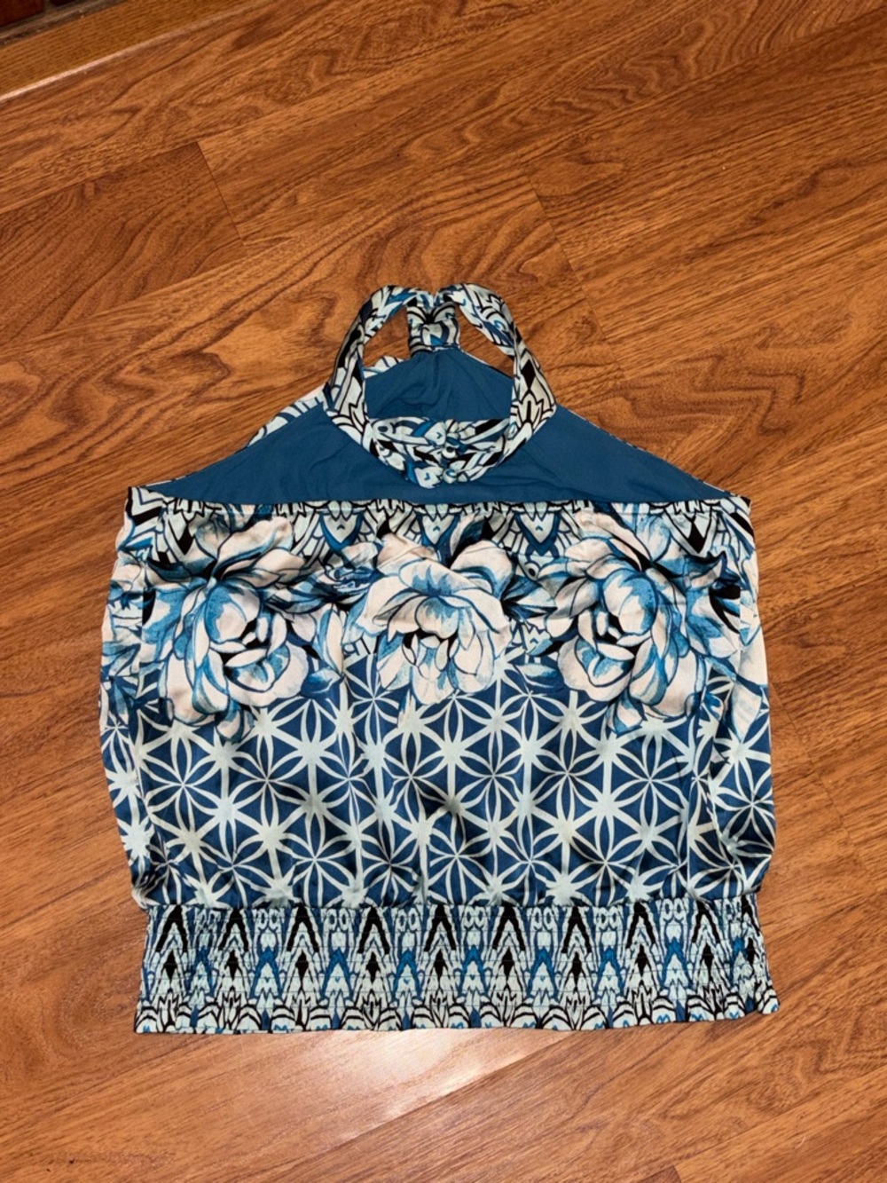 White House Black Market Blue Floral Geometric Halter Top
